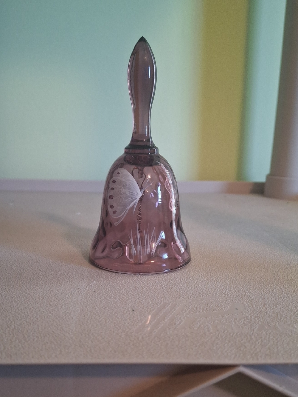 Decorative Fenton Purple Glass Bell with Etched Butterfly